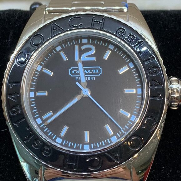 Coach "Andee" Boyfriend Watch Stainless Steel with Black and Light Blue Dial - Picture 1 of 6